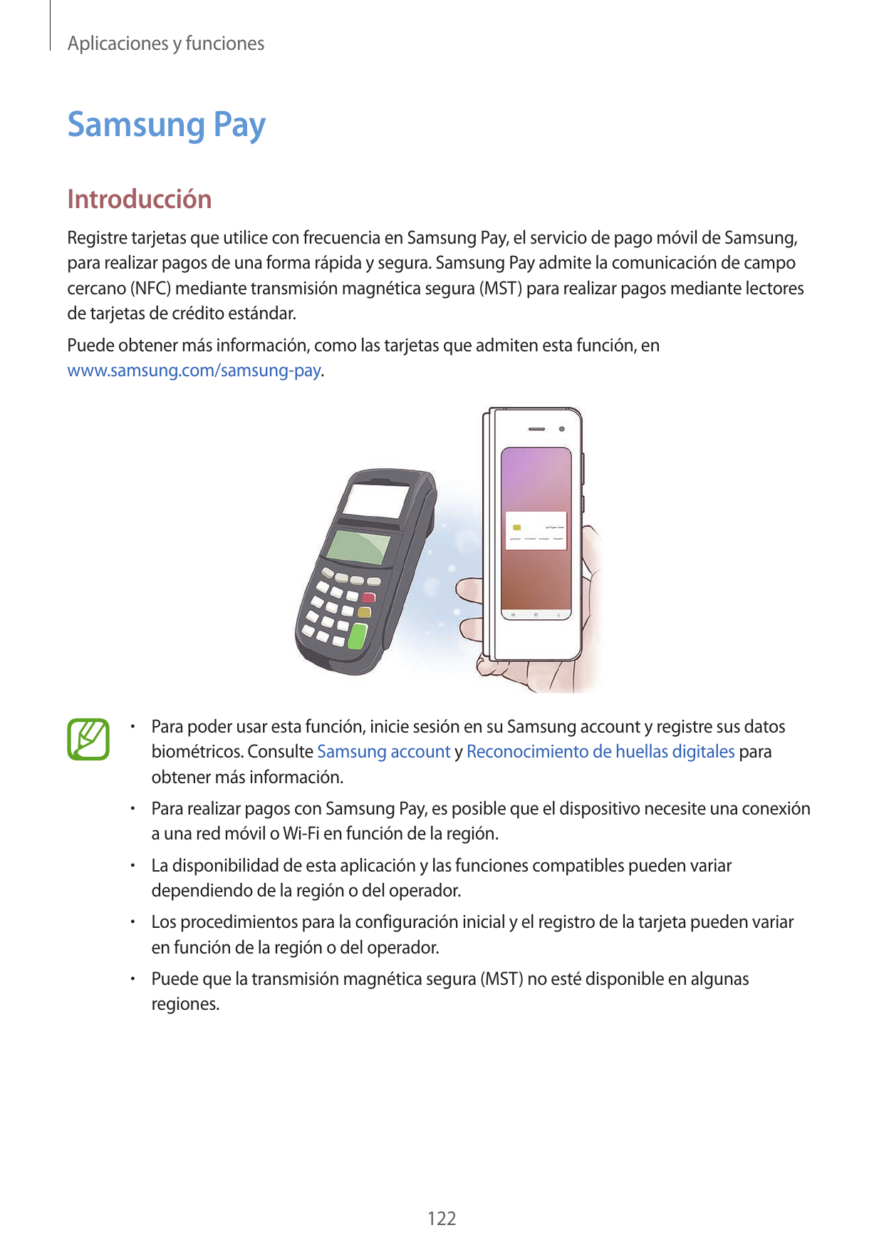 Aplicaciones y funcionesSamsung PayIntroducciónRegistre tarjetas que utilice con frecuencia en Samsung Pay, el servicio de pago 