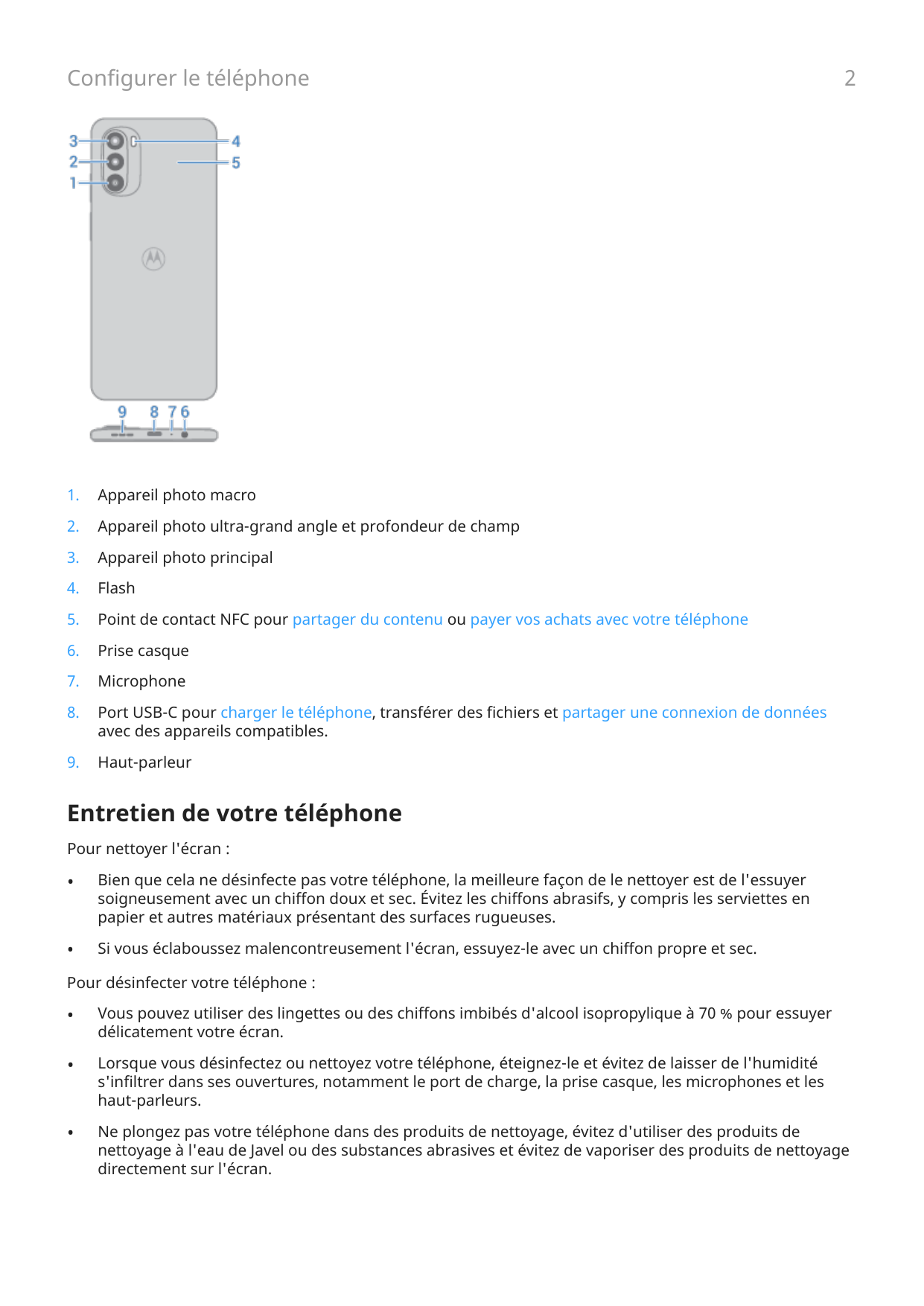 Configurer le téléphone1.Appareil photo macro2.Appareil photo ultra-grand angle et profondeur de champ3.Appareil photo principal