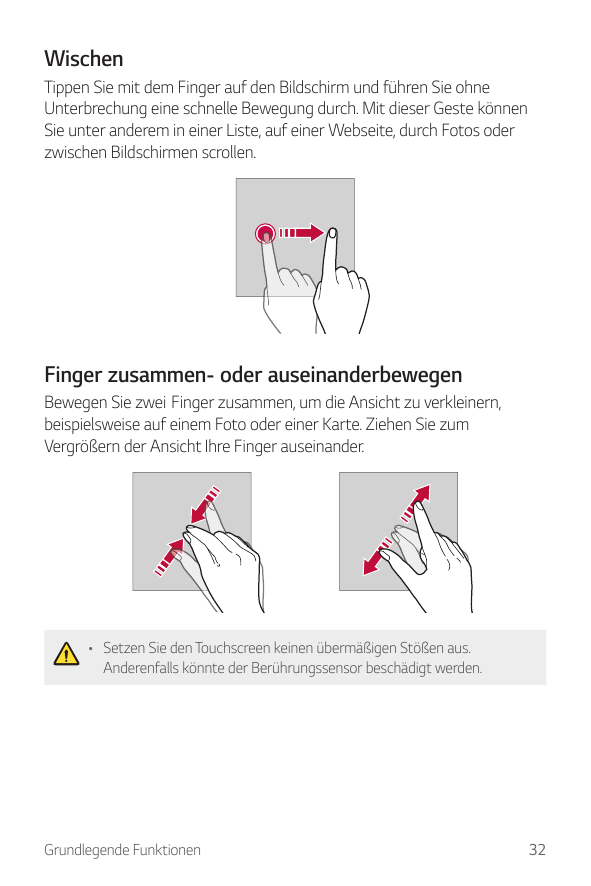 WischenTippen Sie mit dem Finger auf den Bildschirm und führen Sie ohneUnterbrechung eine schnelle Bewegung durch. Mit dieser Ge