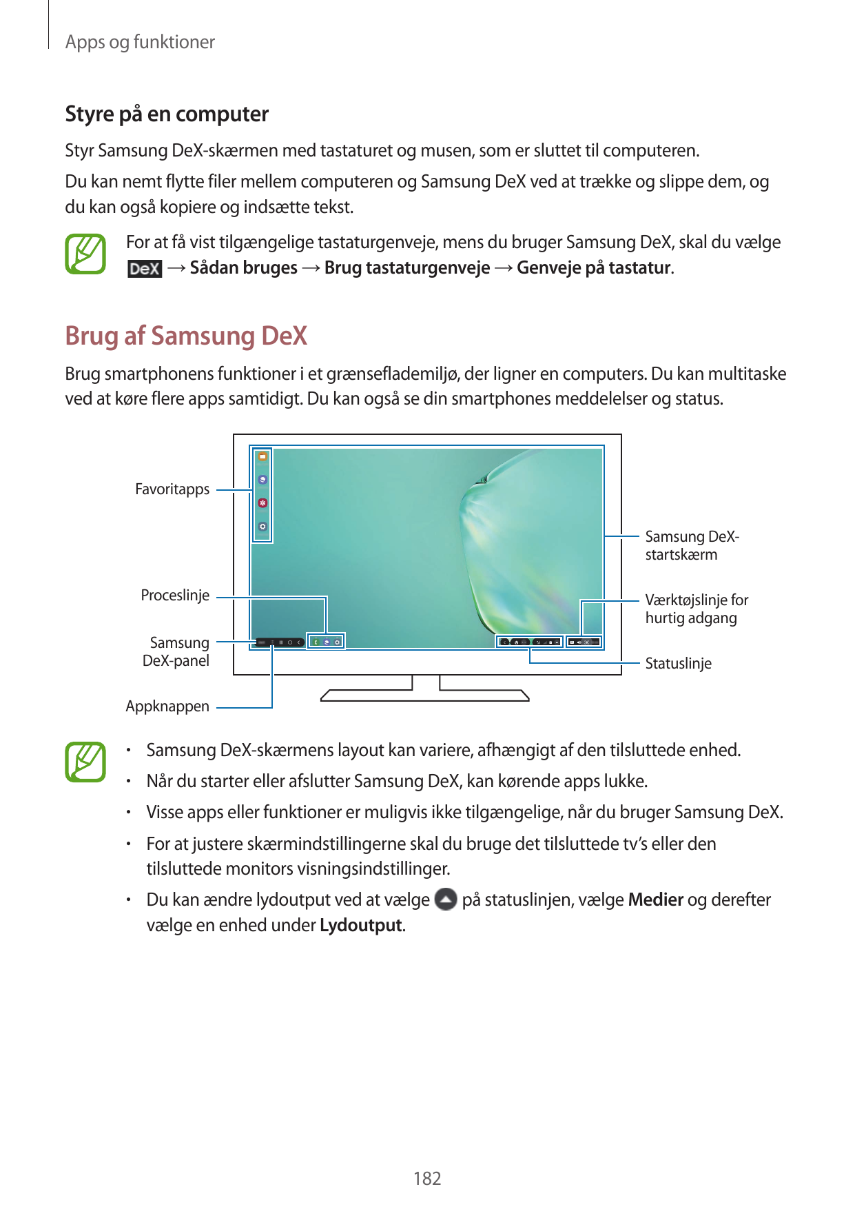 Apps og funktionerStyre på en computerStyr Samsung DeX-skærmen med tastaturet og musen, som er sluttet til computeren.Du kan nem