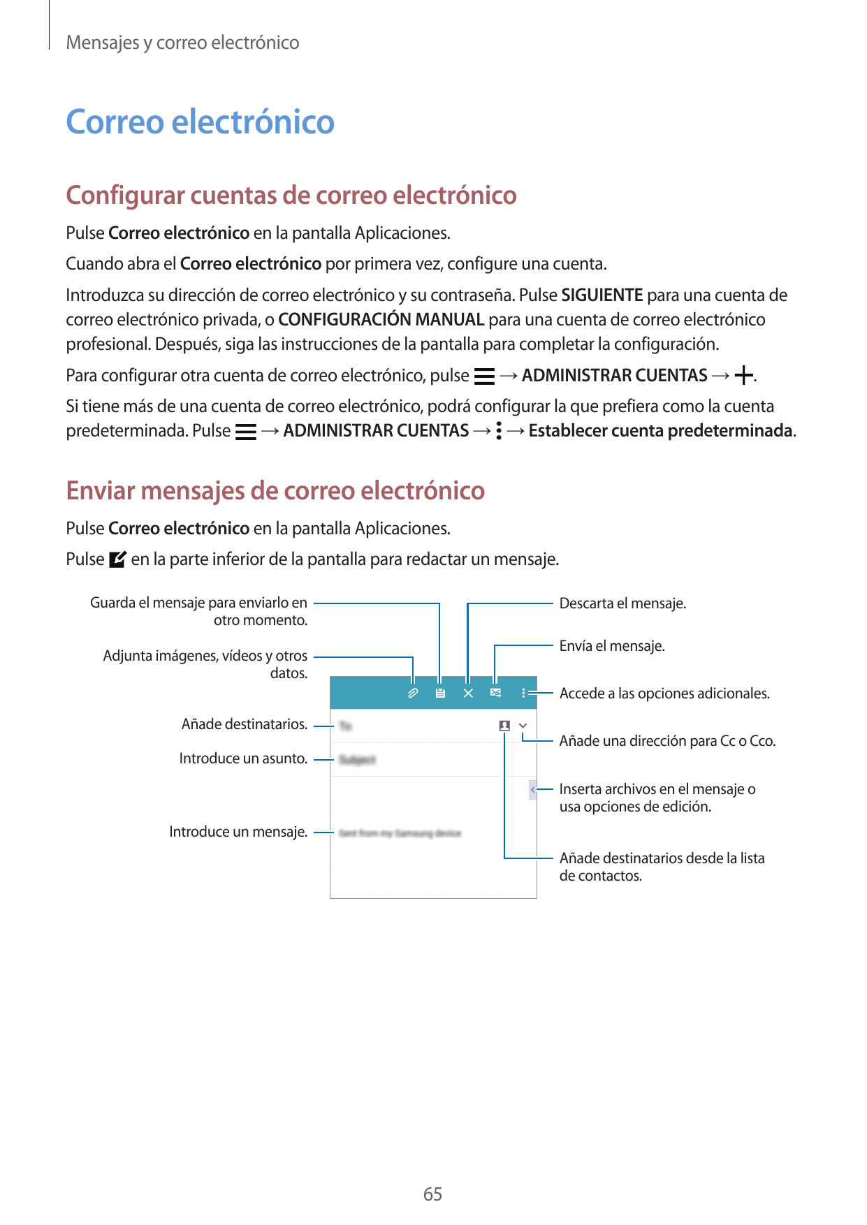Mensajes y correo electrónicoCorreo electrónicoConfigurar cuentas de correo electrónicoPulse Correo electrónico en la pantalla A