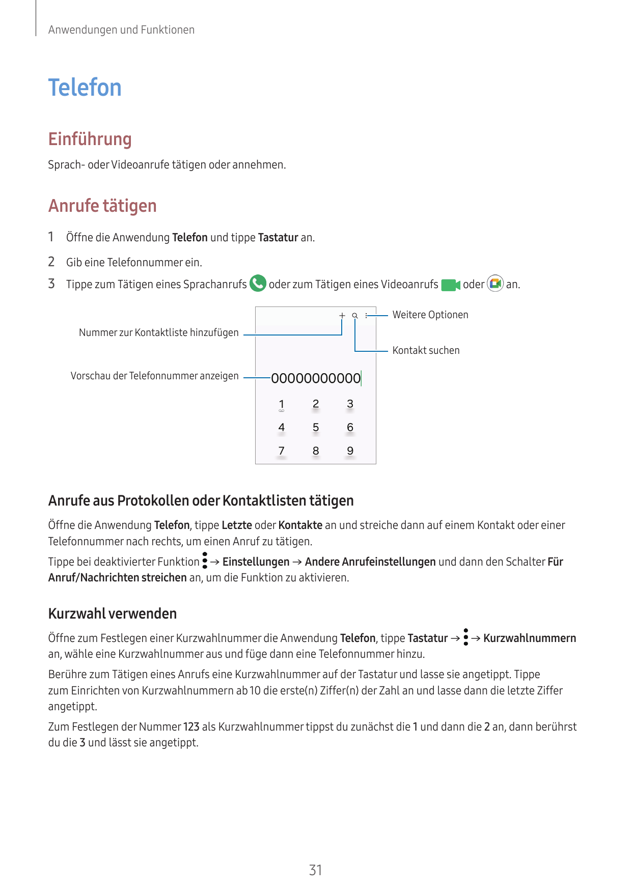 Anwendungen und FunktionenTelefonEinführungSprach- oder Videoanrufe tätigen oder annehmen.Anrufe tätigen1 Öffne die Anwendung Te