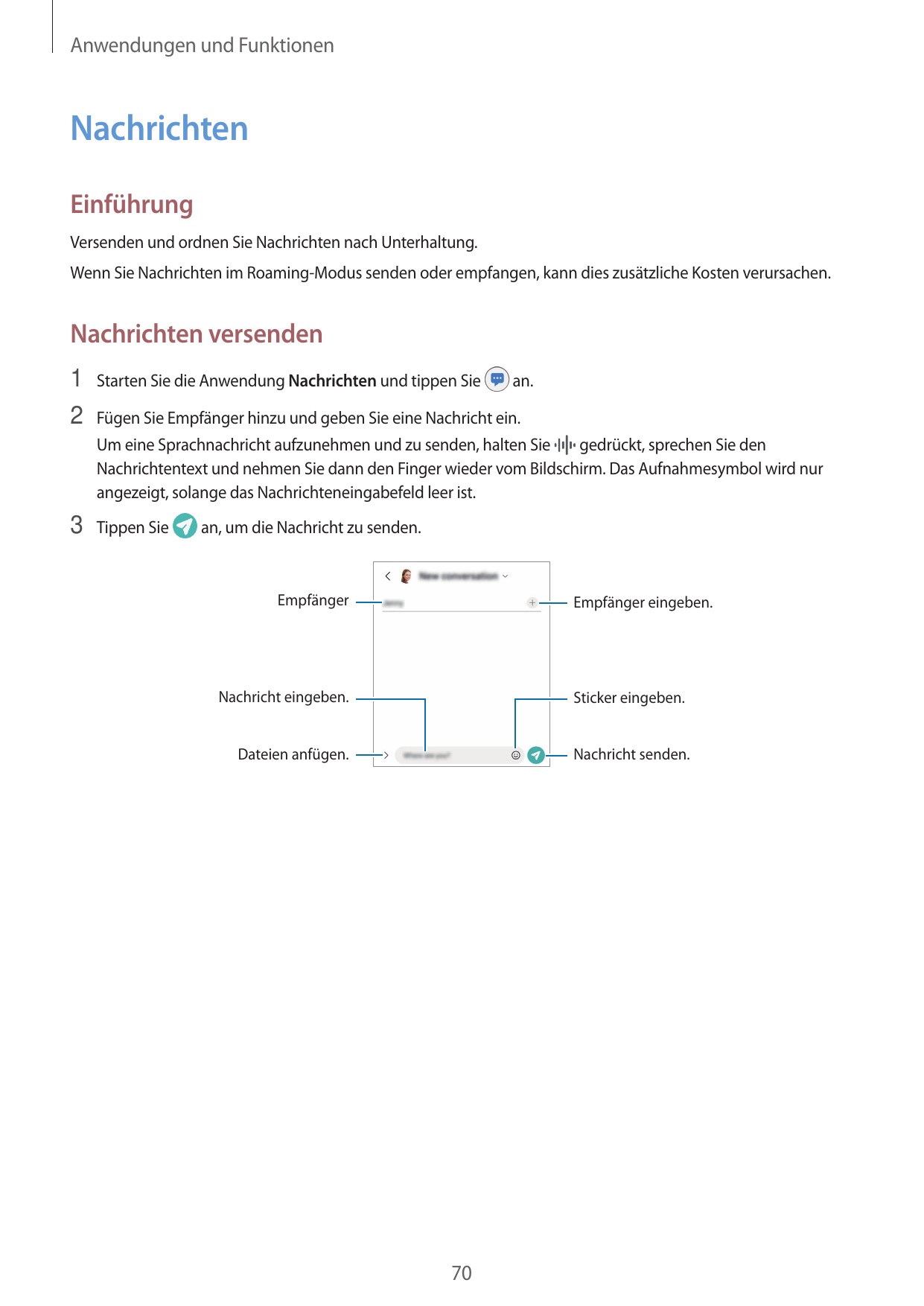 Anwendungen und FunktionenNachrichtenEinführungVersenden und ordnen Sie Nachrichten nach Unterhaltung.Wenn Sie Nachrichten im Ro