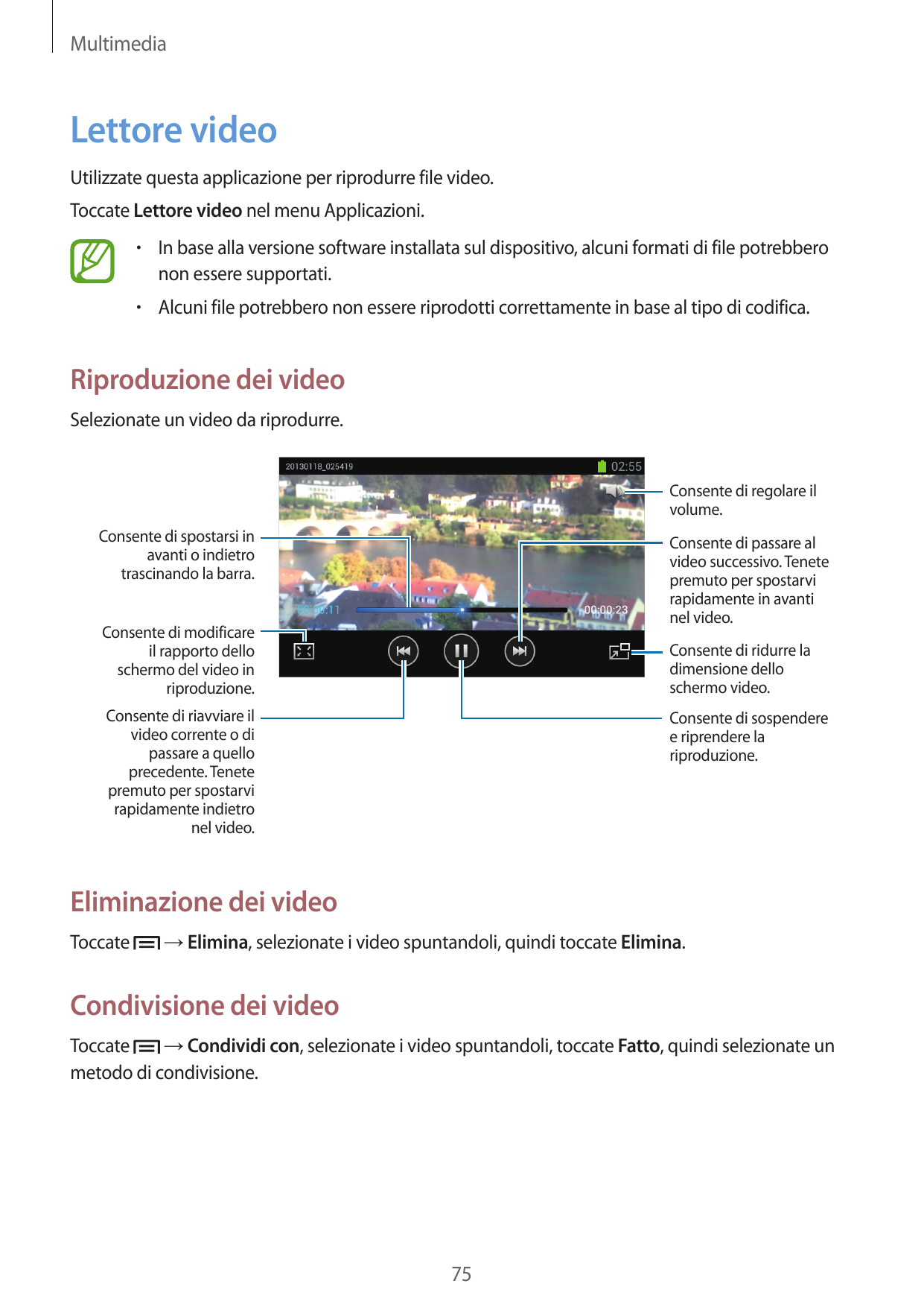 MultimediaLettore videoUtilizzate questa applicazione per riprodurre file video.Toccate Lettore video nel menu Applicazioni.• In