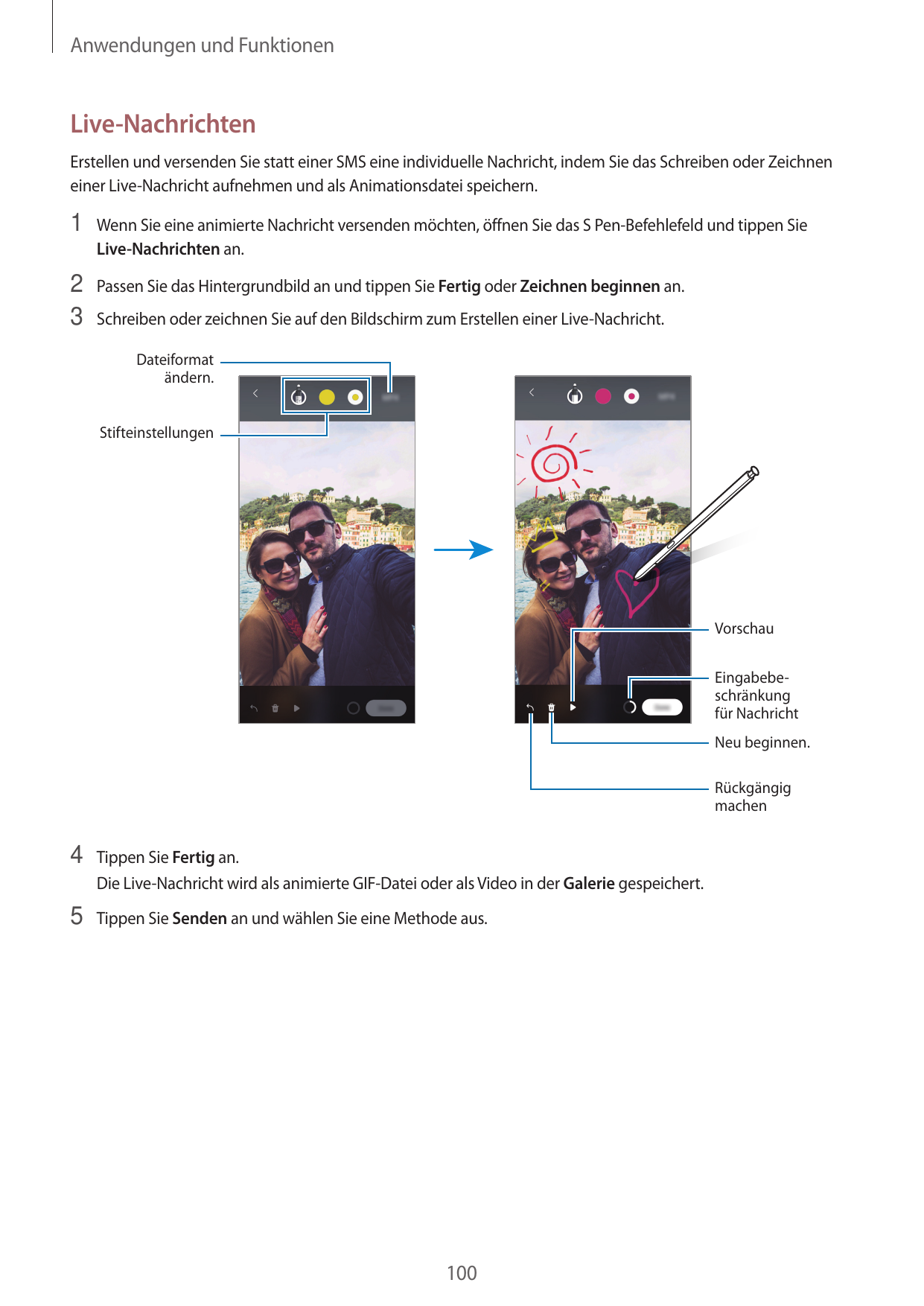 Anwendungen und FunktionenLive-NachrichtenErstellen und versenden Sie statt einer SMS eine individuelle Nachricht, indem Sie das