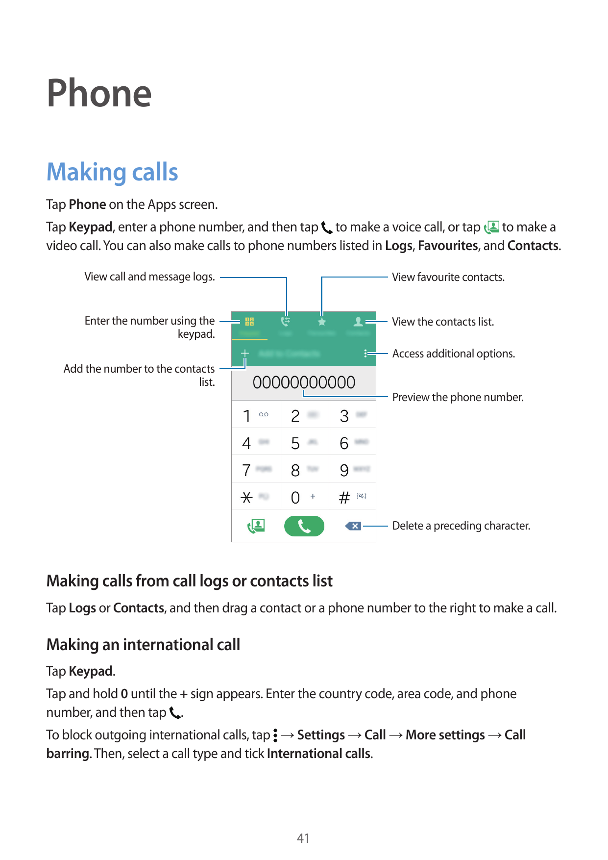 PhoneMaking callsTap Phone on the Apps screen.Tap Keypad, enter a phone number, and then tap to make a voice call, or tap to mak