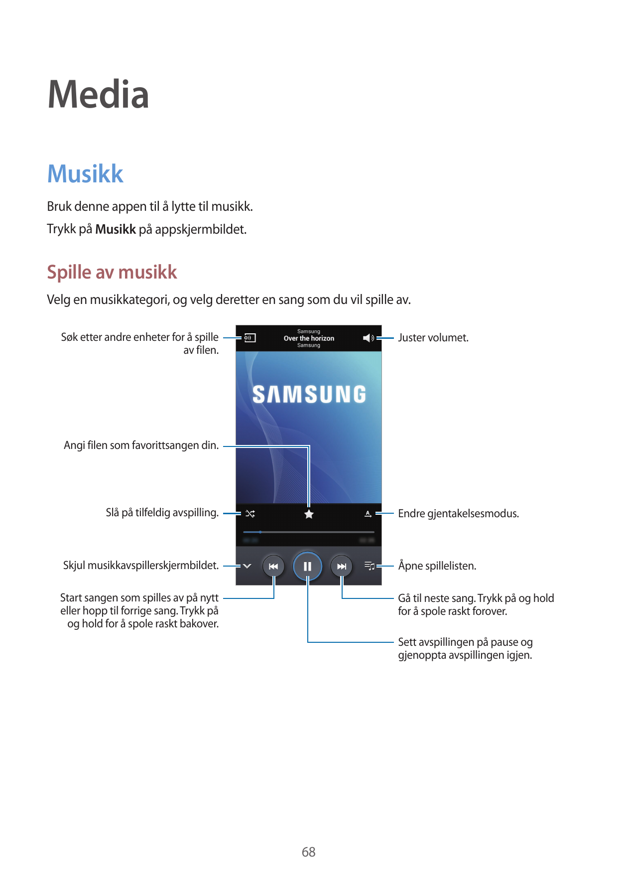 MediaMusikkBruk denne appen til å lytte til musikk.Trykk på Musikk på appskjermbildet.Spille av musikkVelg en musikkategori, og 