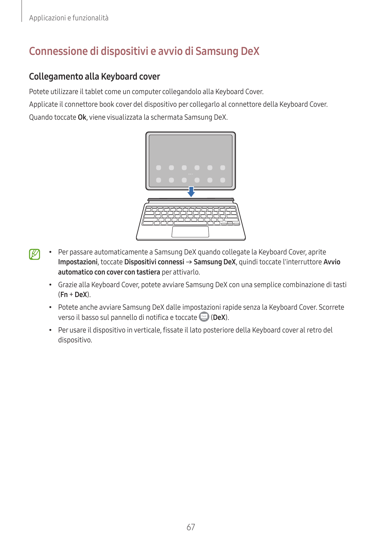 Applicazioni e funzionalitàConnessione di dispositivi e avvio di Samsung DeXCollegamento alla Keyboard coverPotete utilizzare il