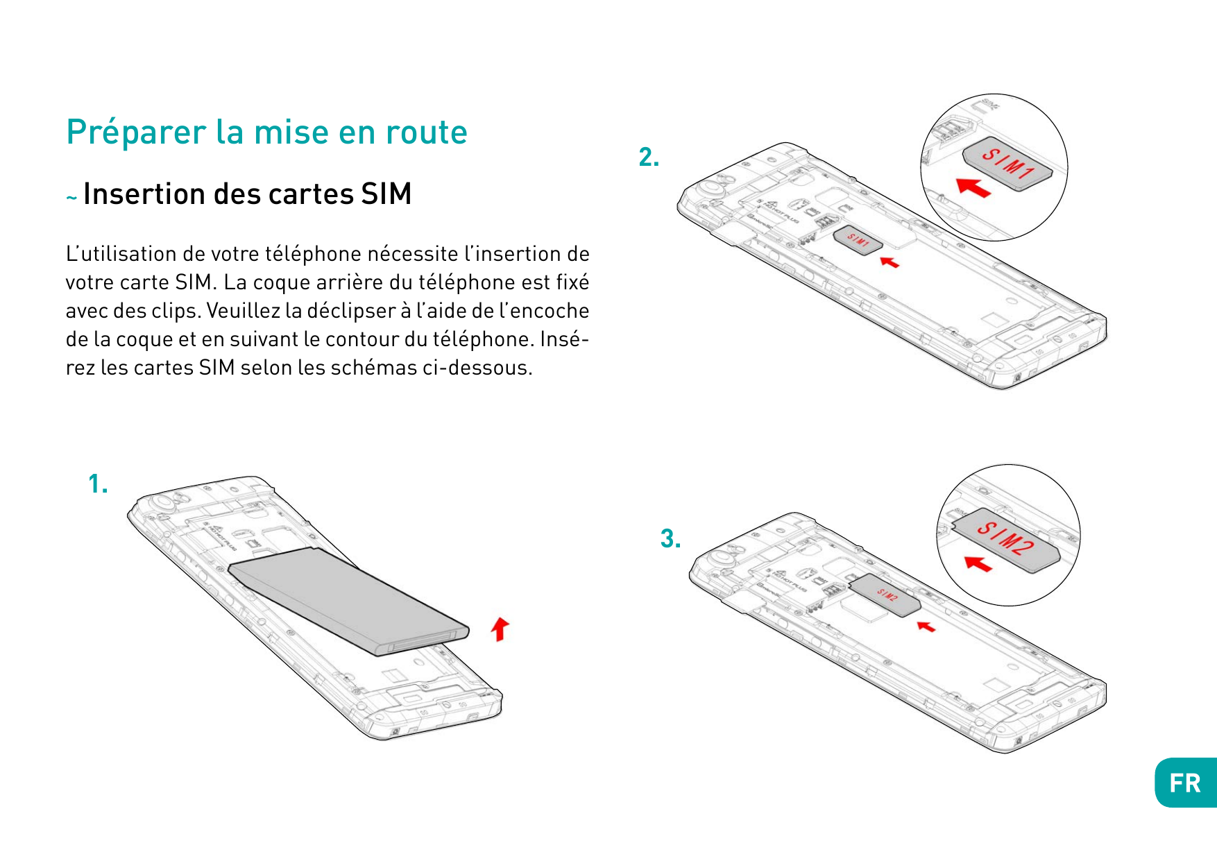 Préparer la mise en route2.~ Insertion des cartes SIML’utilisation de votre téléphone nécessite l’insertion devotre carte SIM. L