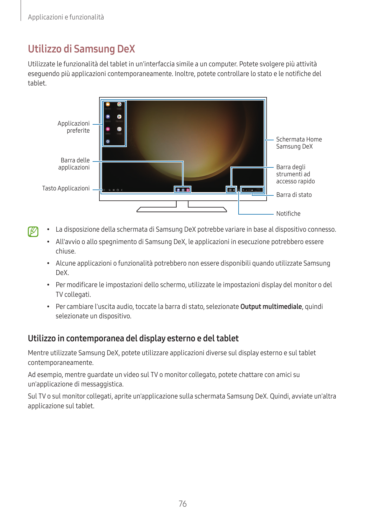 Applicazioni e funzionalitàUtilizzo di Samsung DeXUtilizzate le funzionalità del tablet in un'interfaccia simile a un computer. 