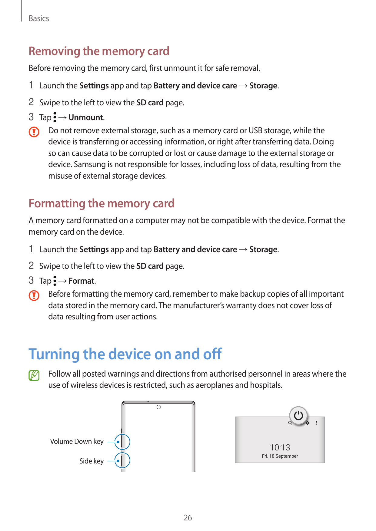 BasicsRemoving the memory cardBefore removing the memory card, first unmount it for safe removal.1 Launch the Settings app and t