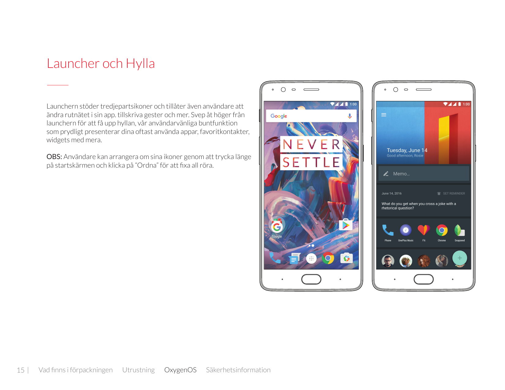 Launcher och HyllaLaunchern stöder tredjepartsikoner och tillåter även användare attändra rutnätet i sin app. tillskriva gester 