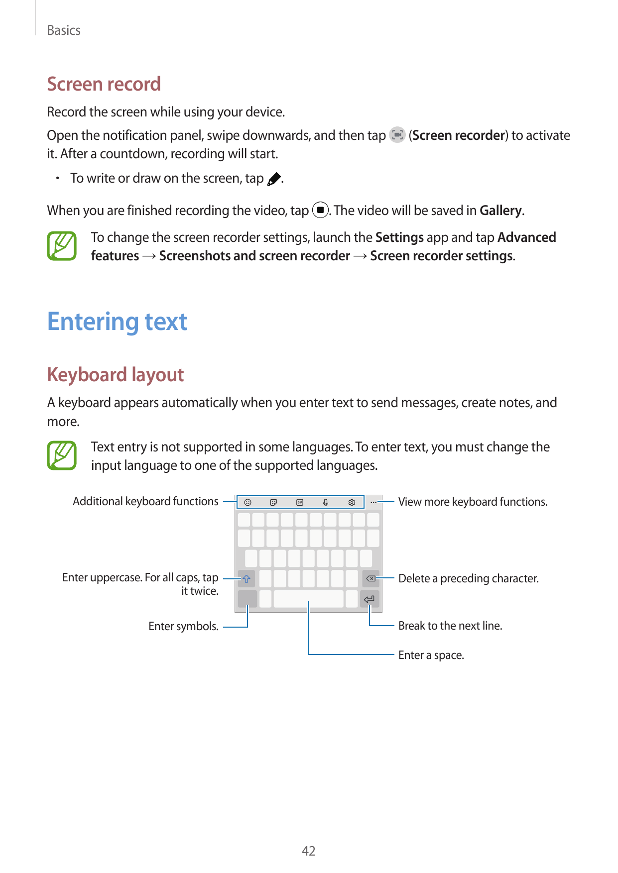 BasicsScreen recordRecord the screen while using your device.Open the notification panel, swipe downwards, and then tapit. After