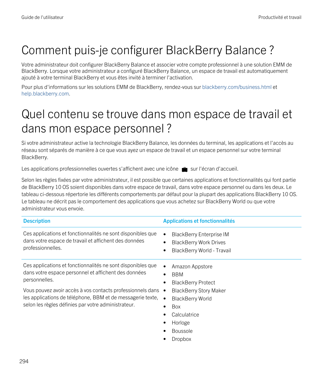 Guide de l'utilisateurProductivité et travailComment puis-je configurer BlackBerry Balance ?Votre administrateur doit configurer