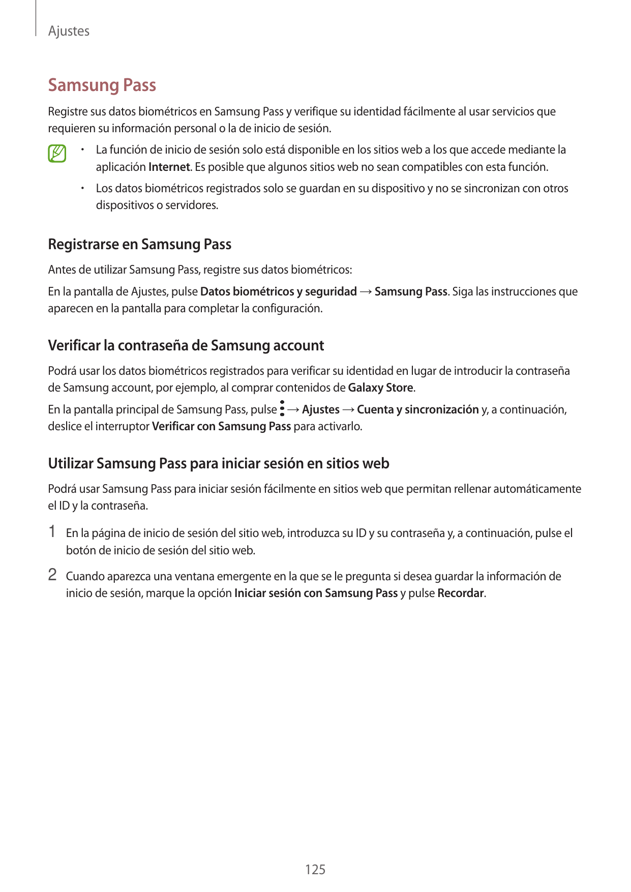 AjustesSamsung PassRegistre sus datos biométricos en Samsung Pass y verifique su identidad fácilmente al usar servicios querequi