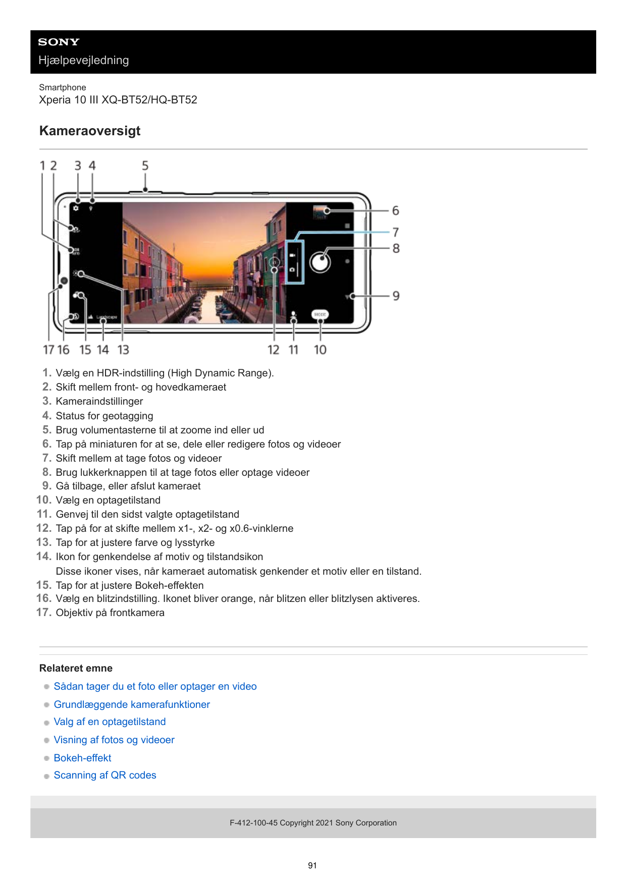 HjælpevejledningSmartphoneXperia 10 III XQ-BT52/HQ-BT52Kameraoversigt1.2.3.4.5.6.7.8.9.10.11.12.13.14.Vælg en HDR-indstilling (H