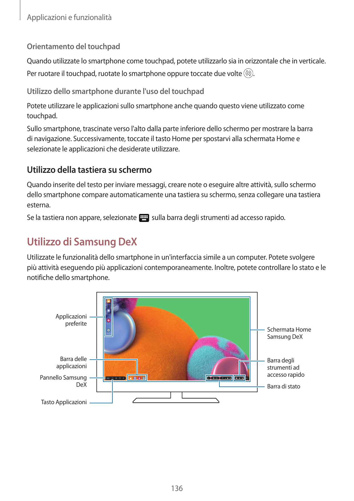 Applicazioni e funzionalitàOrientamento del touchpadQuando utilizzate lo smartphone come touchpad, potete utilizzarlo sia in ori