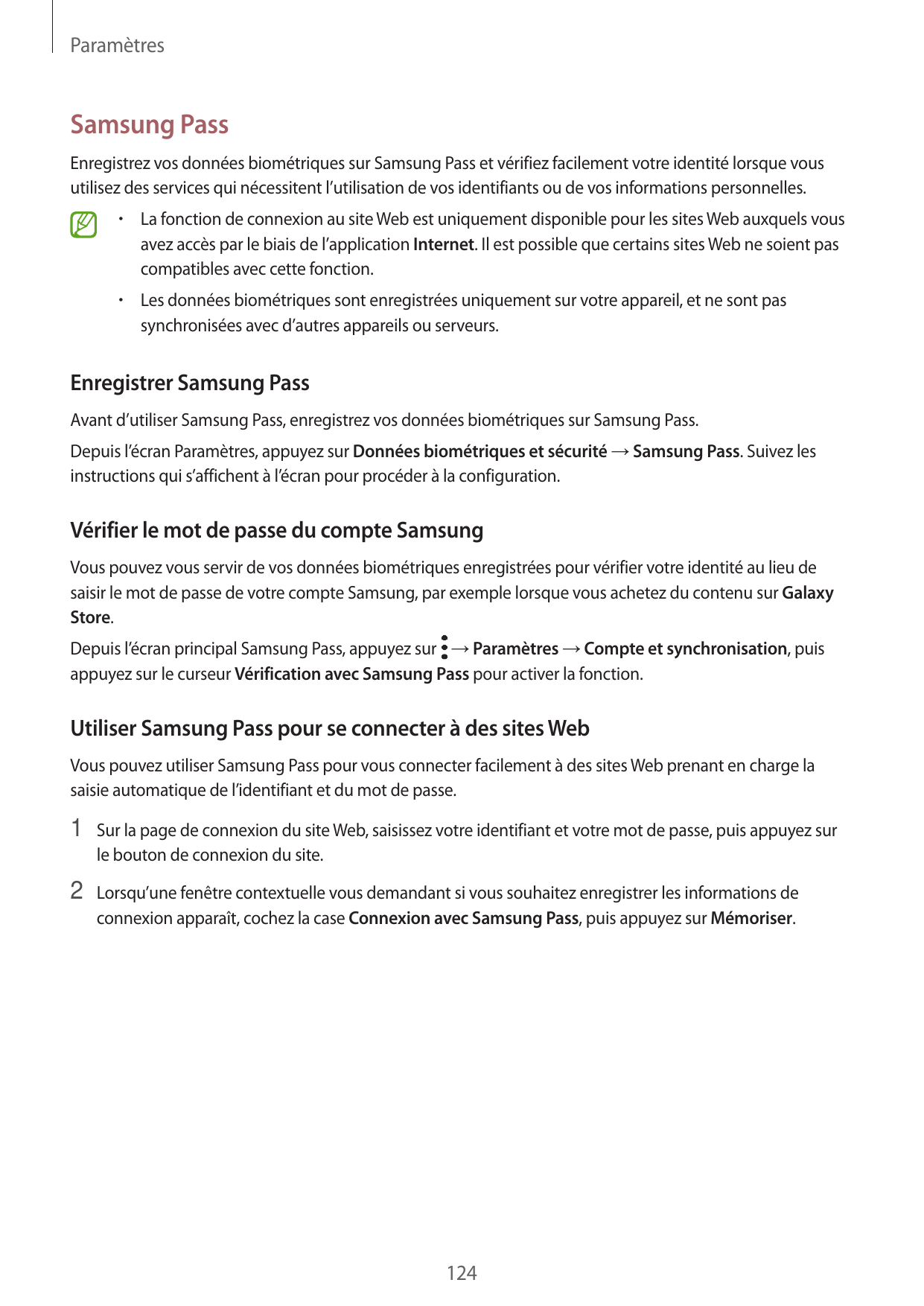 ParamètresSamsung PassEnregistrez vos données biométriques sur Samsung Pass et vérifiez facilement votre identité lorsque vousut