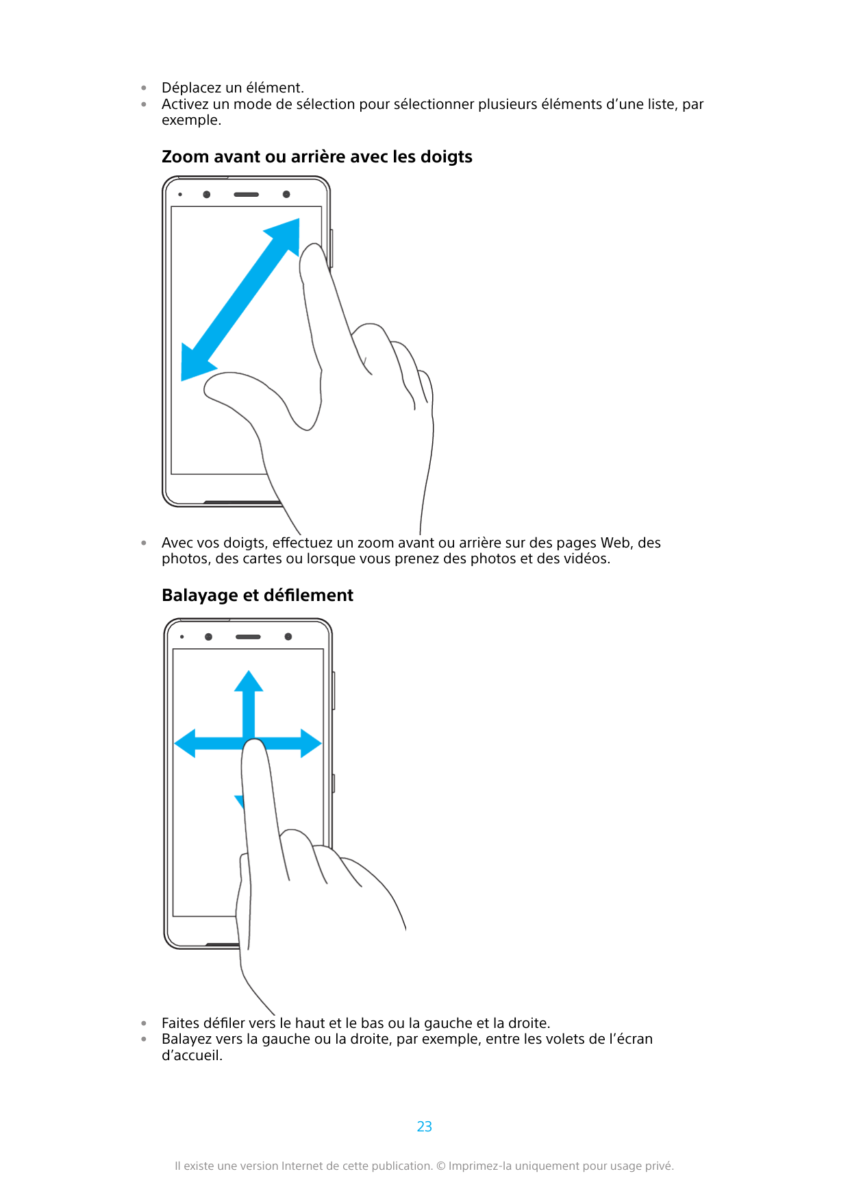 ••Déplacez un élément.Activez un mode de sélection pour sélectionner plusieurs éléments d’une liste, parexemple.Zoom avant ou ar