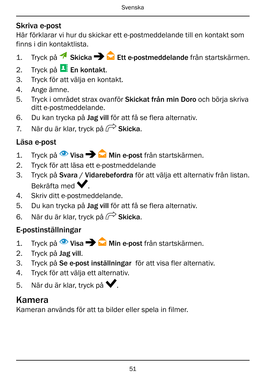 SvenskaSkriva e-postHär förklarar vi hur du skickar ett e-postmeddelande till en kontakt somfinns i din kontaktlista.SkickaEtt e