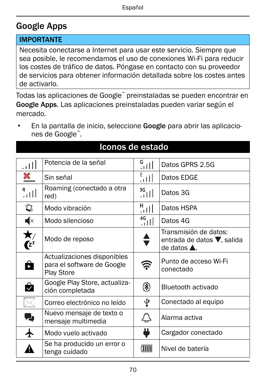 EspañolGoogle AppsIMPORTANTENecesita conectarse a Internet para usar este servicio. Siempre quesea posible, le recomendamos el u