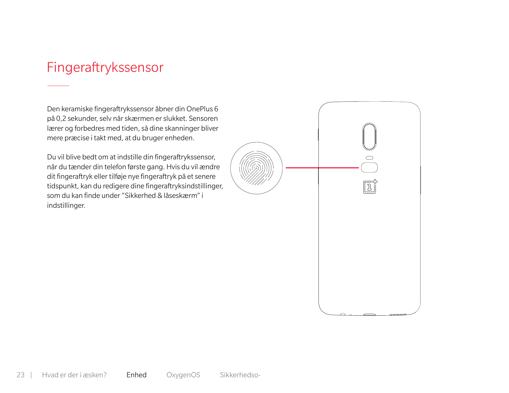 FingeraftrykssensorDen keramiske fingeraftrykssensor åbner din OnePlus 6på 0,2 sekunder, selv når skærmen er slukket. Sensorenlæ