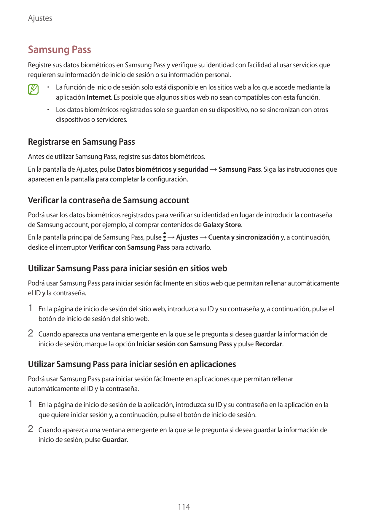 AjustesSamsung PassRegistre sus datos biométricos en Samsung Pass y verifique su identidad con facilidad al usar servicios quere