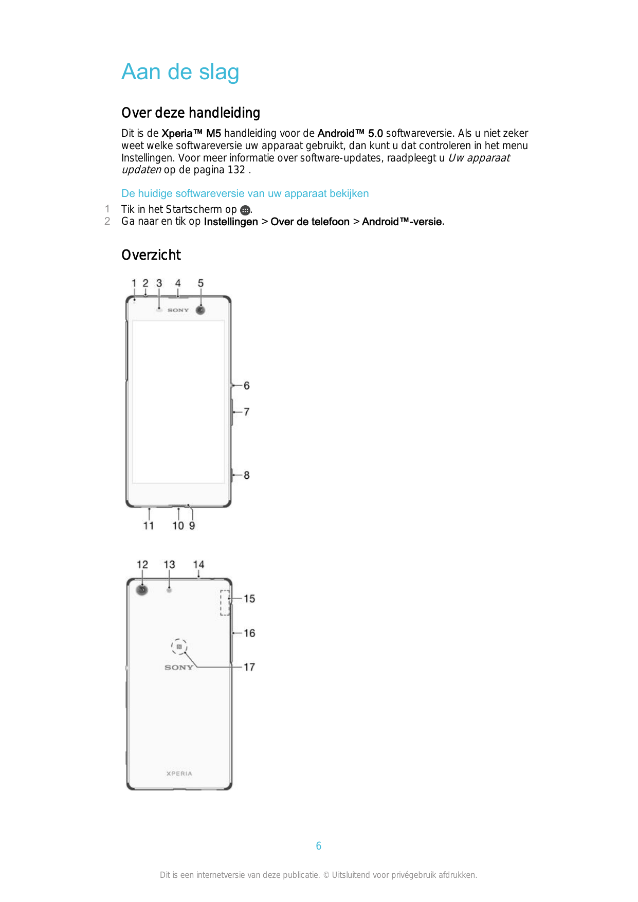 Aan de slagOver deze handleidingDit is de Xperia™ M5 handleiding voor de Android™ 5.0 softwareversie. Als u niet zekerweet welke