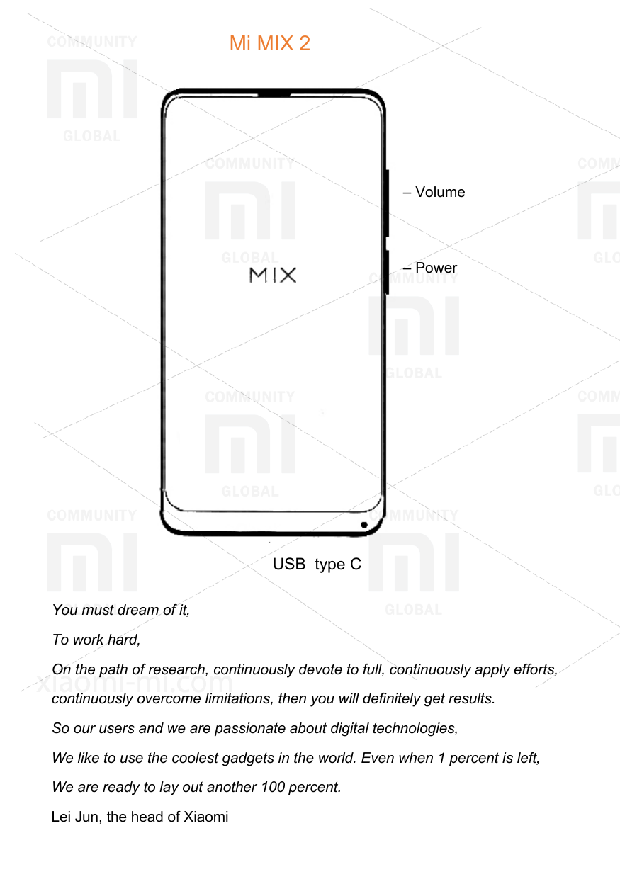 Mi MIX 2– Volume– PowerUSB type CYou must dream of it,To work hard,On the path of research, continuously devote to full, continu