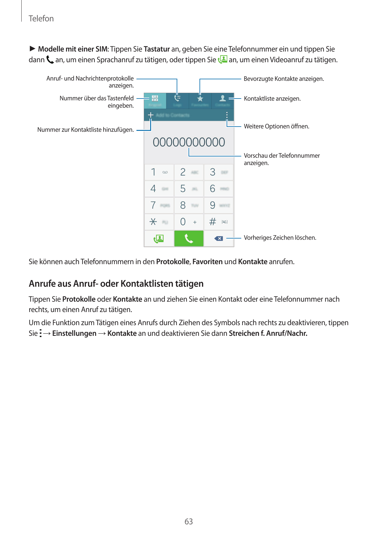 Telefon► Modelle mit einer SIM: Tippen Sie Tastatur an, geben Sie eine Telefonnummer ein und tippen Siedann an, um einen Spracha