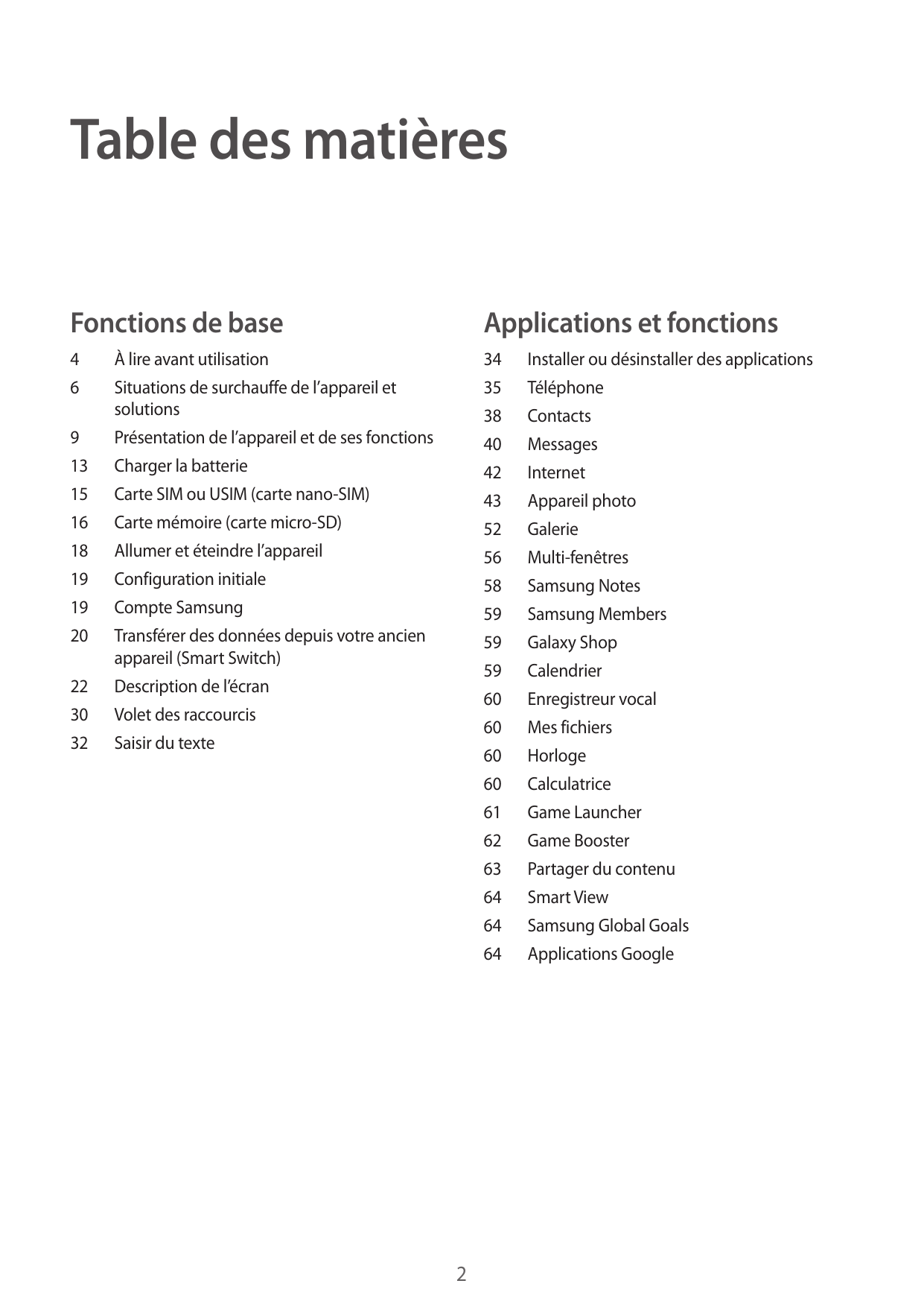 Table des matièresFonctions de baseApplications et fonctions4À lire avant utilisation346Situations de surchauffe de l’appareil e