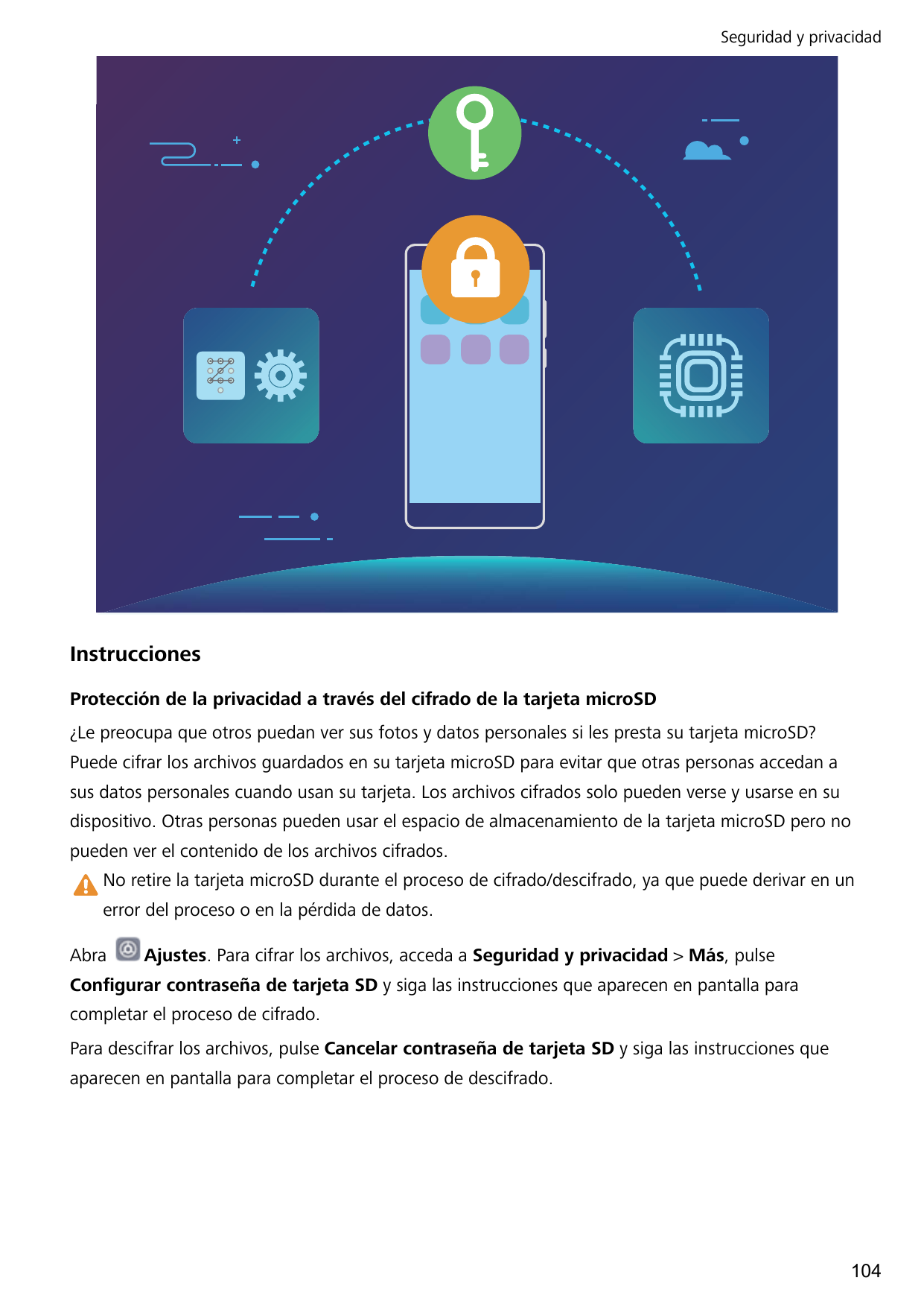 Seguridad y privacidadInstruccionesProtección de la privacidad a través del cifrado de la tarjeta microSD¿Le preocupa que otros 