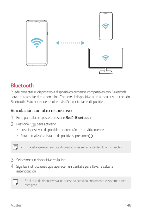 BluetoothPuede conectar el dispositivo a dispositivos cercanos compatibles con Bluetoothpara intercambiar datos con ellos. Conec