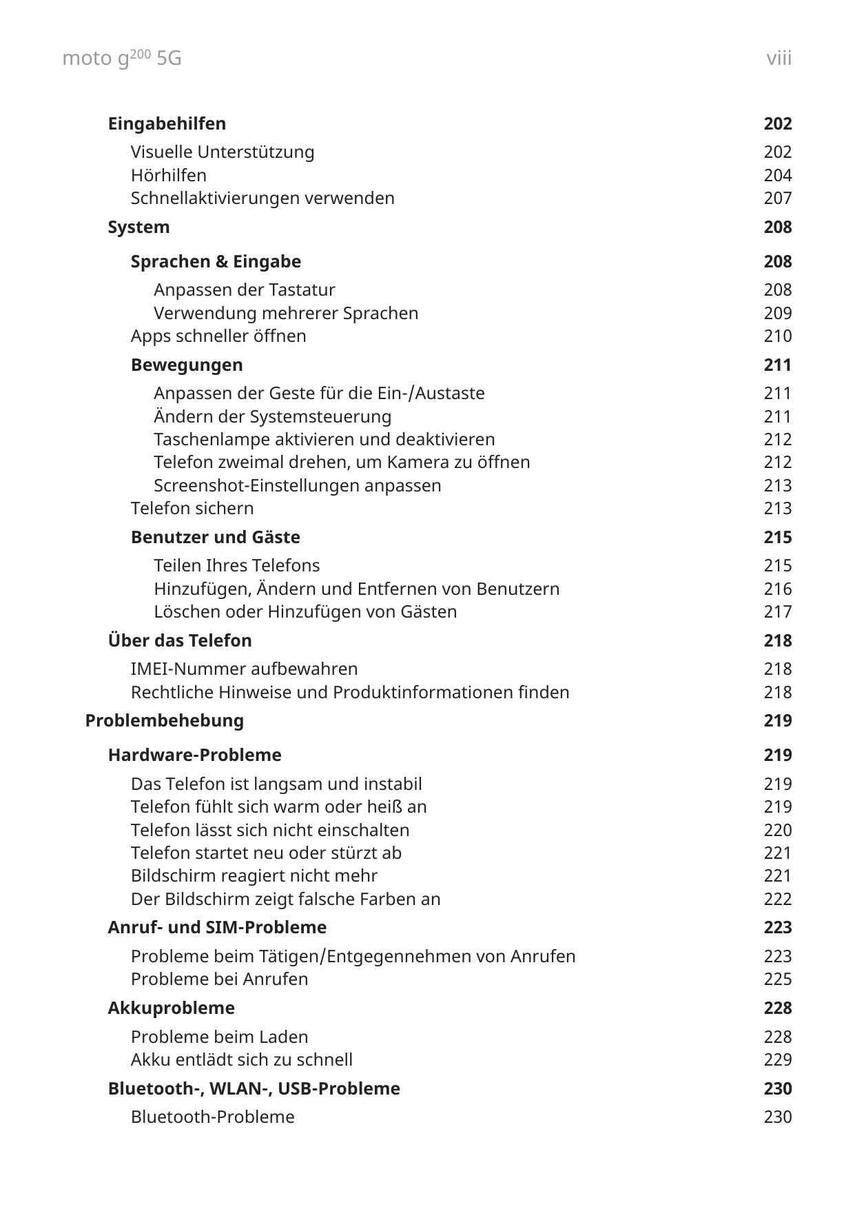 moto g200 5GEingabehilfenVisuelle UnterstützungHörhilfenSchnellaktivierungen verwendenSystemviii202202204207208Sprachen & Eingab