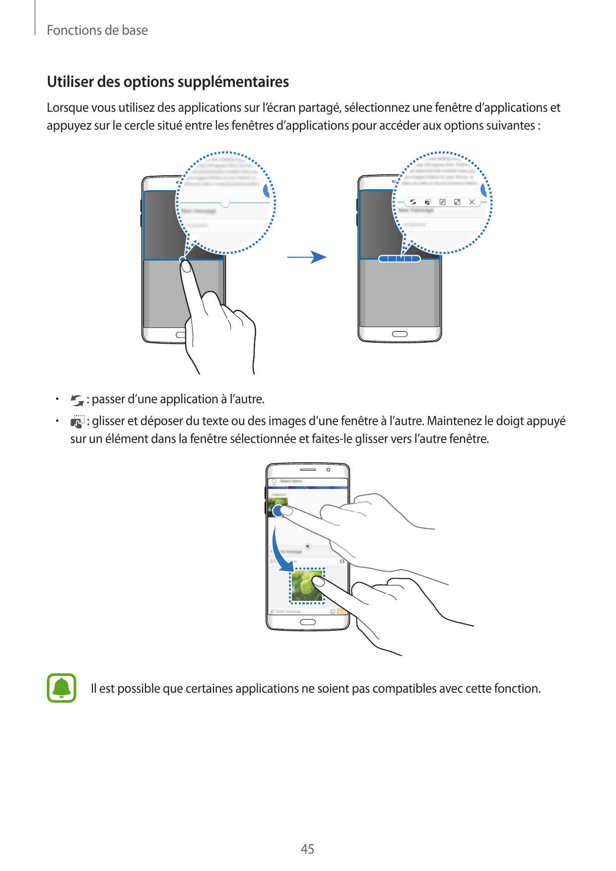 Fonctions de baseUtiliser des options supplémentairesLorsque vous utilisez des applications sur l’écran partagé, sélectionnez un