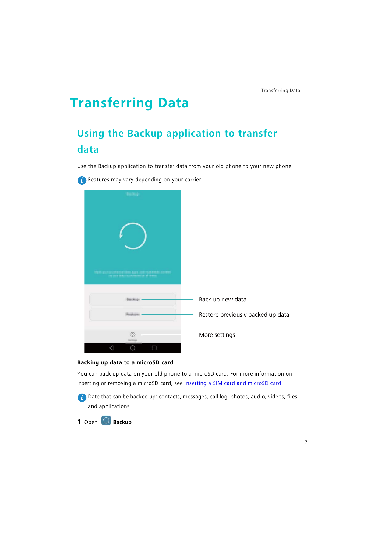 Transferring DataTransferring DataUsing the Backup application to transferdataUse the Backup application to transfer data from y
