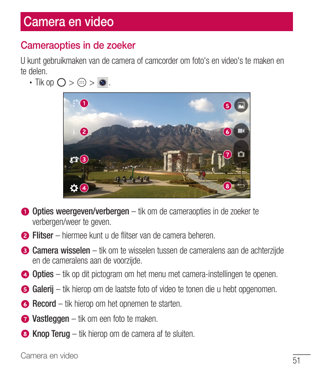 Camera en videoCameraopties in de zoekerU kunt gebruikmaken van de camera of camcorder om foto's en video's te maken ente delen.