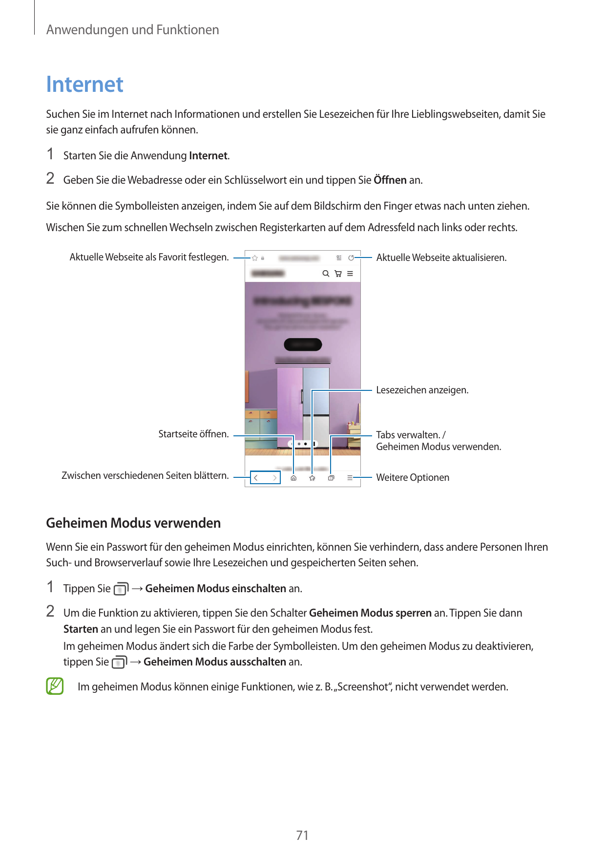 Anwendungen und FunktionenInternetSuchen Sie im Internet nach Informationen und erstellen Sie Lesezeichen für Ihre Lieblingswebs