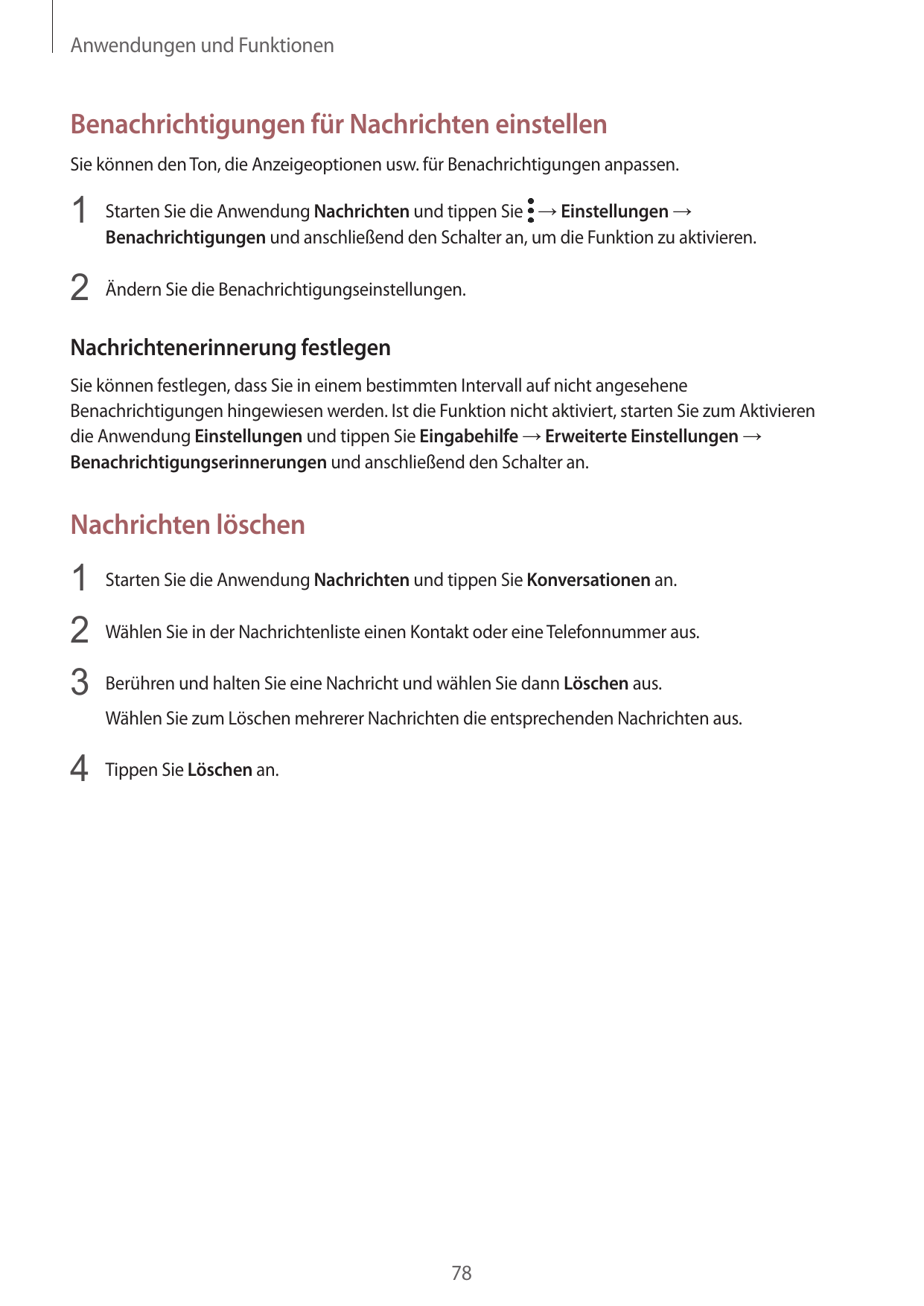 Anwendungen und FunktionenBenachrichtigungen für Nachrichten einstellenSie können den Ton, die Anzeigeoptionen usw. für Benachri