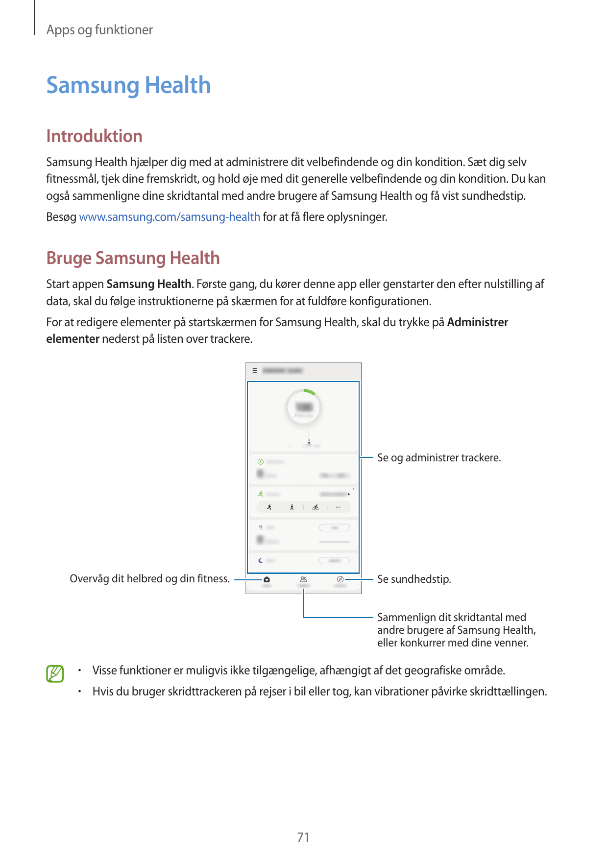 Apps og funktionerSamsung HealthIntroduktionSamsung Health hjælper dig med at administrere dit velbefindende og din kondition. S