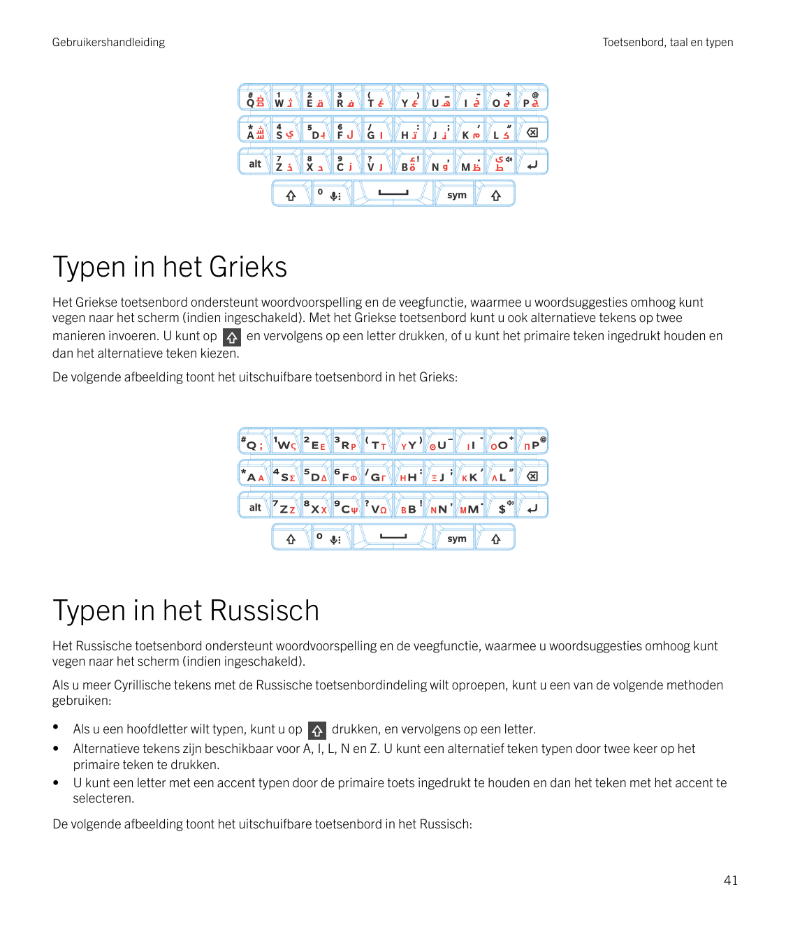 GebruikershandleidingToetsenbord, taal en typenTypen in het GrieksHet Griekse toetsenbord ondersteunt woordvoorspelling en de ve