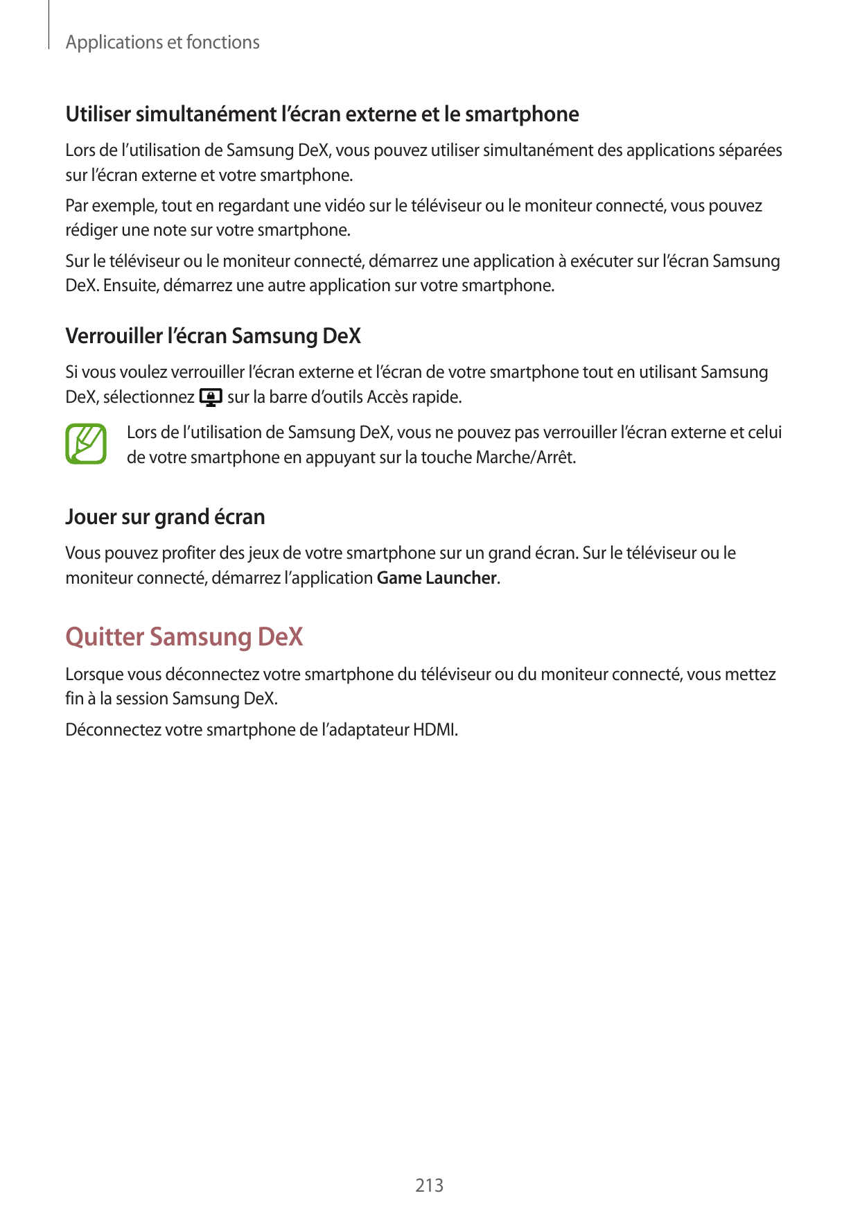 Applications et fonctionsUtiliser simultanément l’écran externe et le smartphoneLors de l’utilisation de Samsung DeX, vous pouve