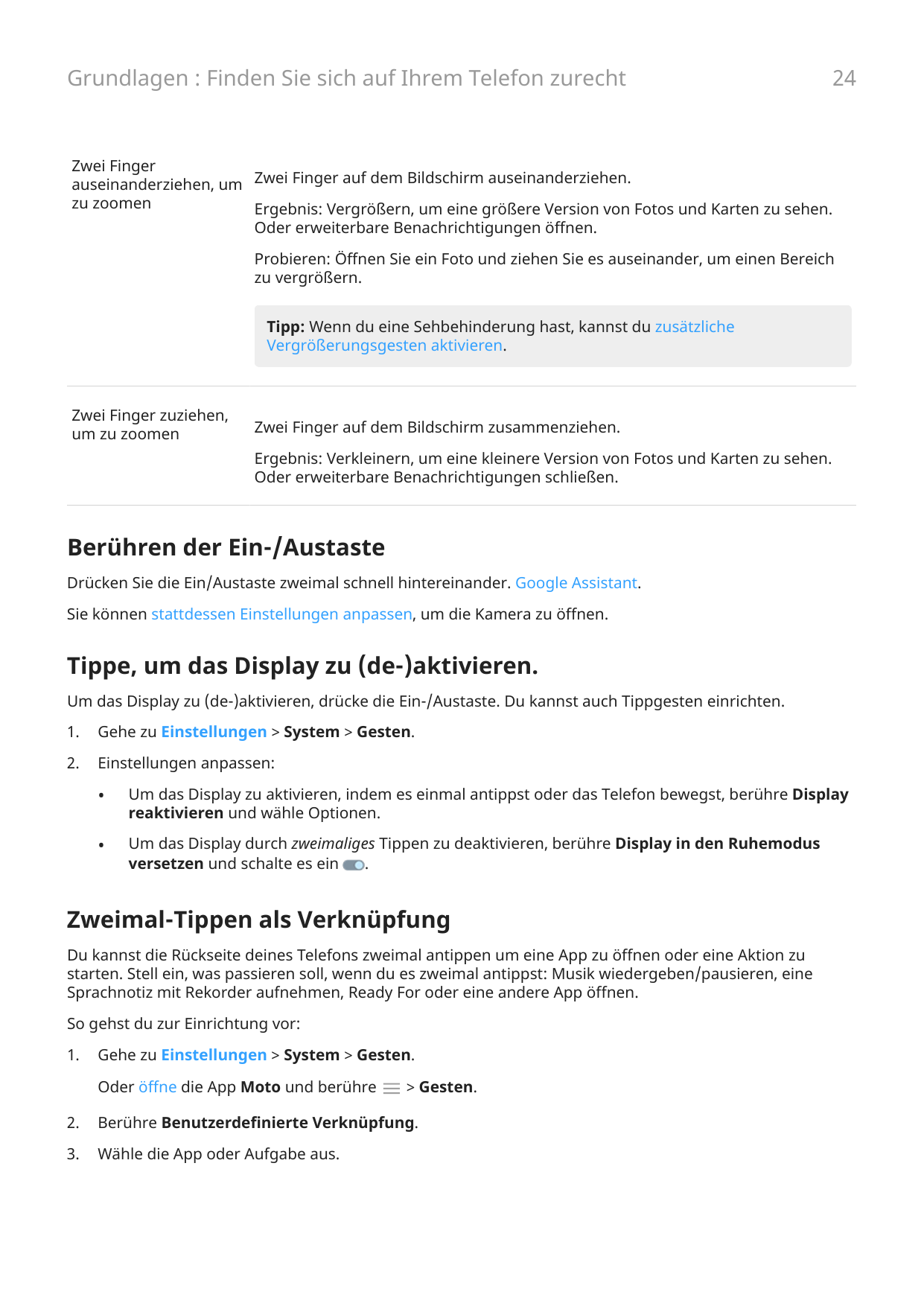 Grundlagen : Finden Sie sich auf Ihrem Telefon zurecht24Zwei Fingerauseinanderziehen, um Zwei Finger auf dem Bildschirm auseinan