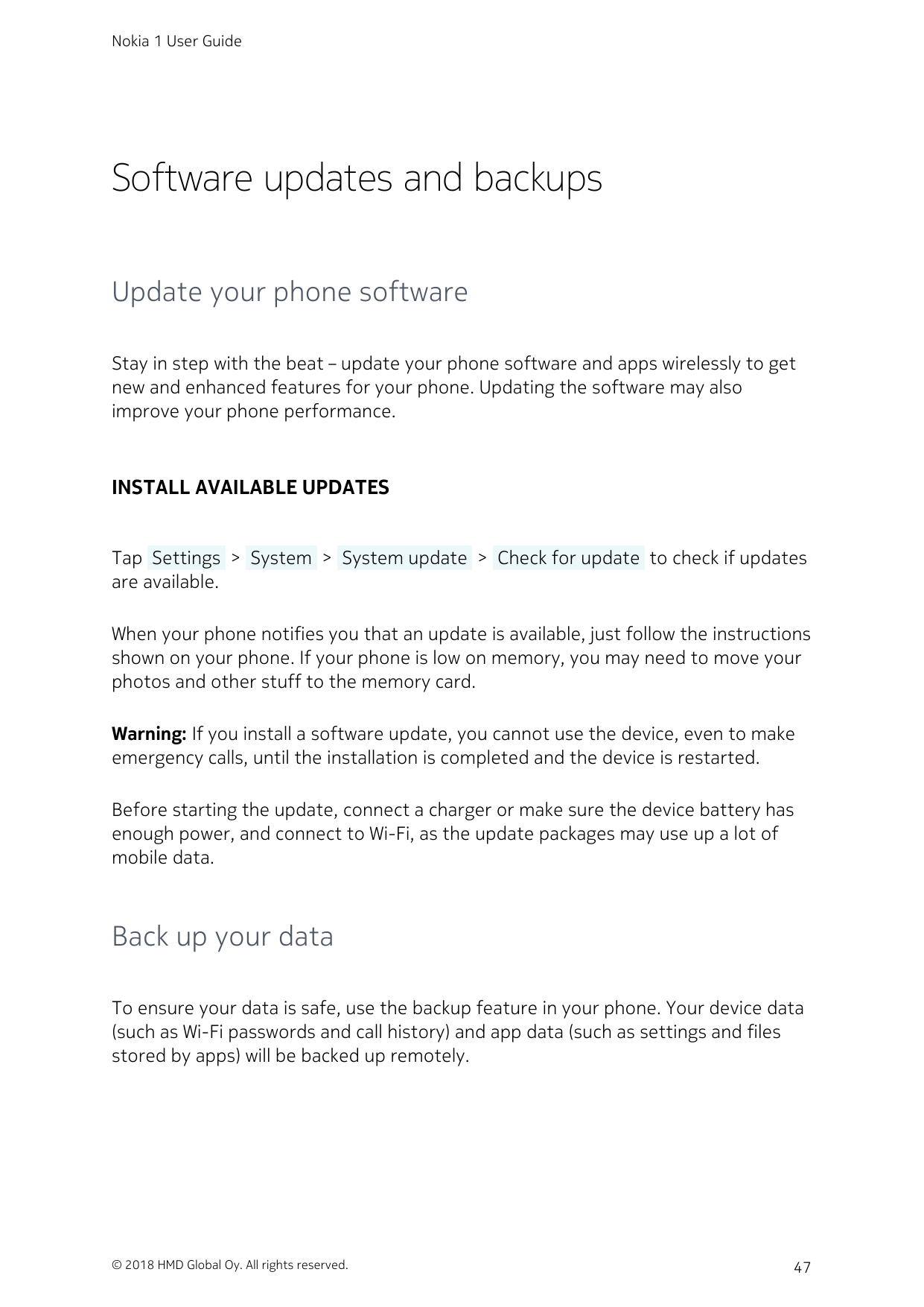 Nokia 1 User GuideSoftware updates and backupsUpdate your phone softwareStay in step with the beat – update your phone software 