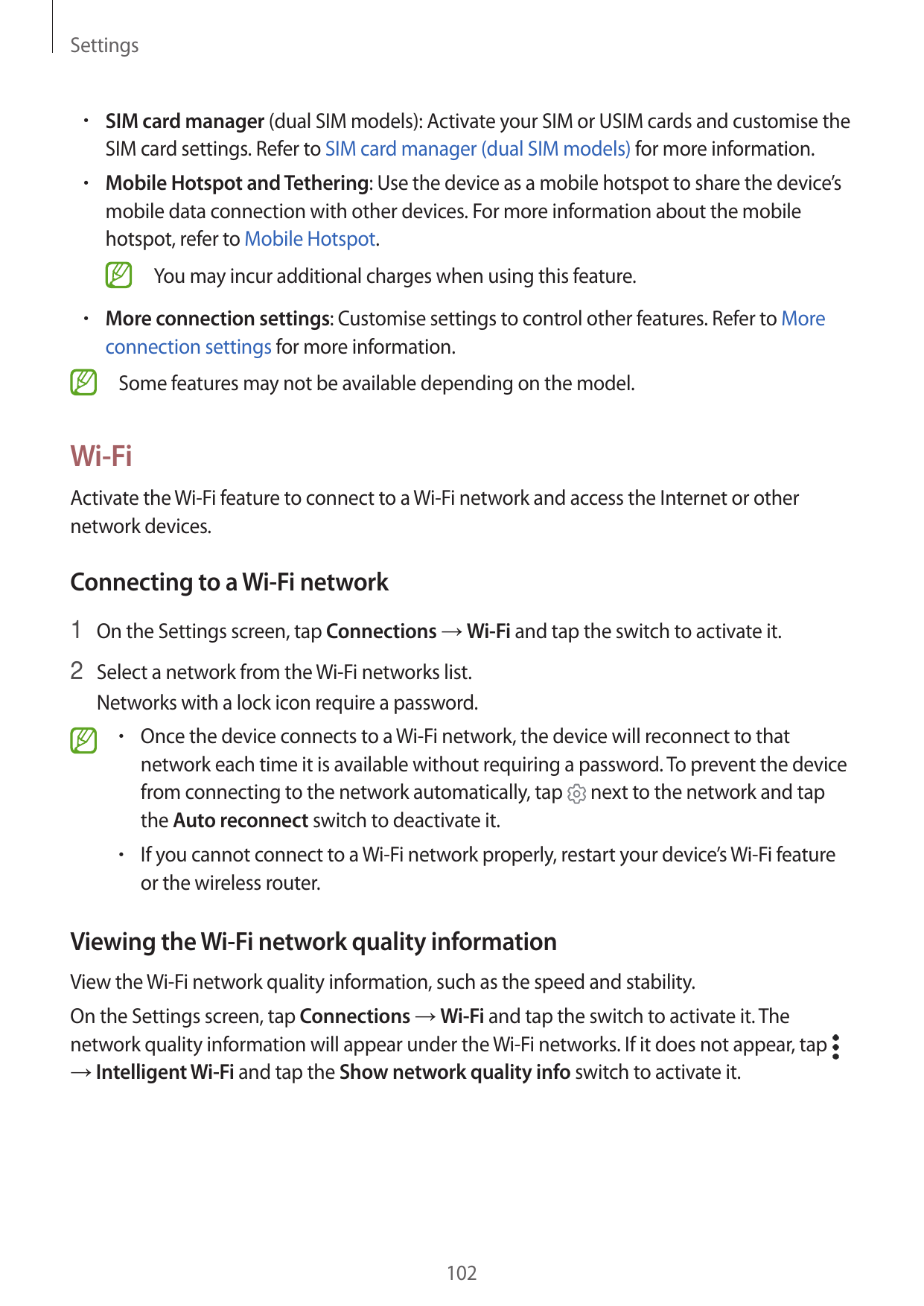 Settings• SIM card manager (dual SIM models): Activate your SIM or USIM cards and customise theSIM card settings. Refer to SIM c