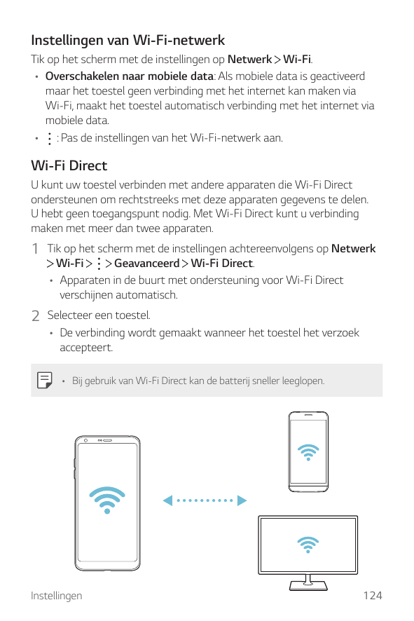 Instellingen van Wi-Fi-netwerkTik op het scherm met de instellingen op Netwerk Wi-Fi.• Overschakelen naar mobiele data: Als mobi