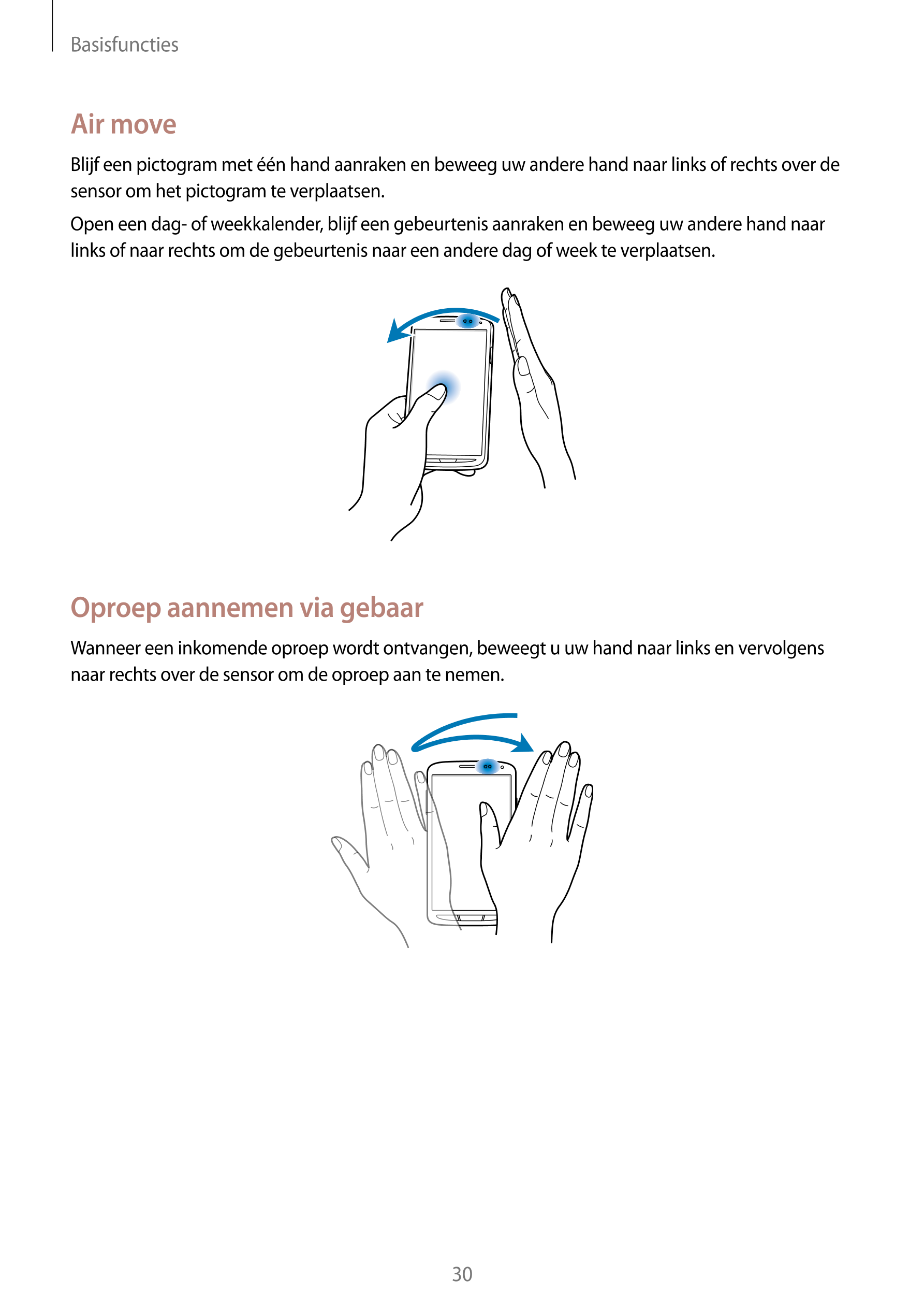 Basisfuncties
Air move
Blijf een pictogram met één hand aanraken en beweeg uw andere hand naar links of rechts over de 
sensor o