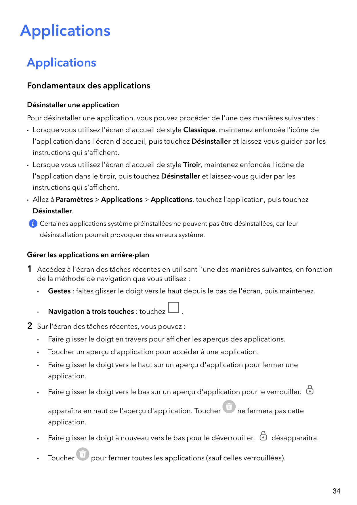 ApplicationsApplicationsFondamentaux des applicationsDésinstaller une applicationPour désinstaller une application, vous pouvez 