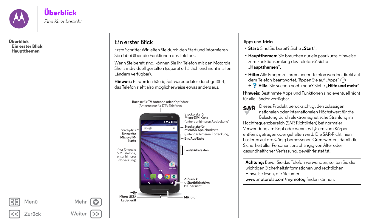 Bedienungsanleitung - Motorola Moto Generation) Android 5.1 - Device Guides