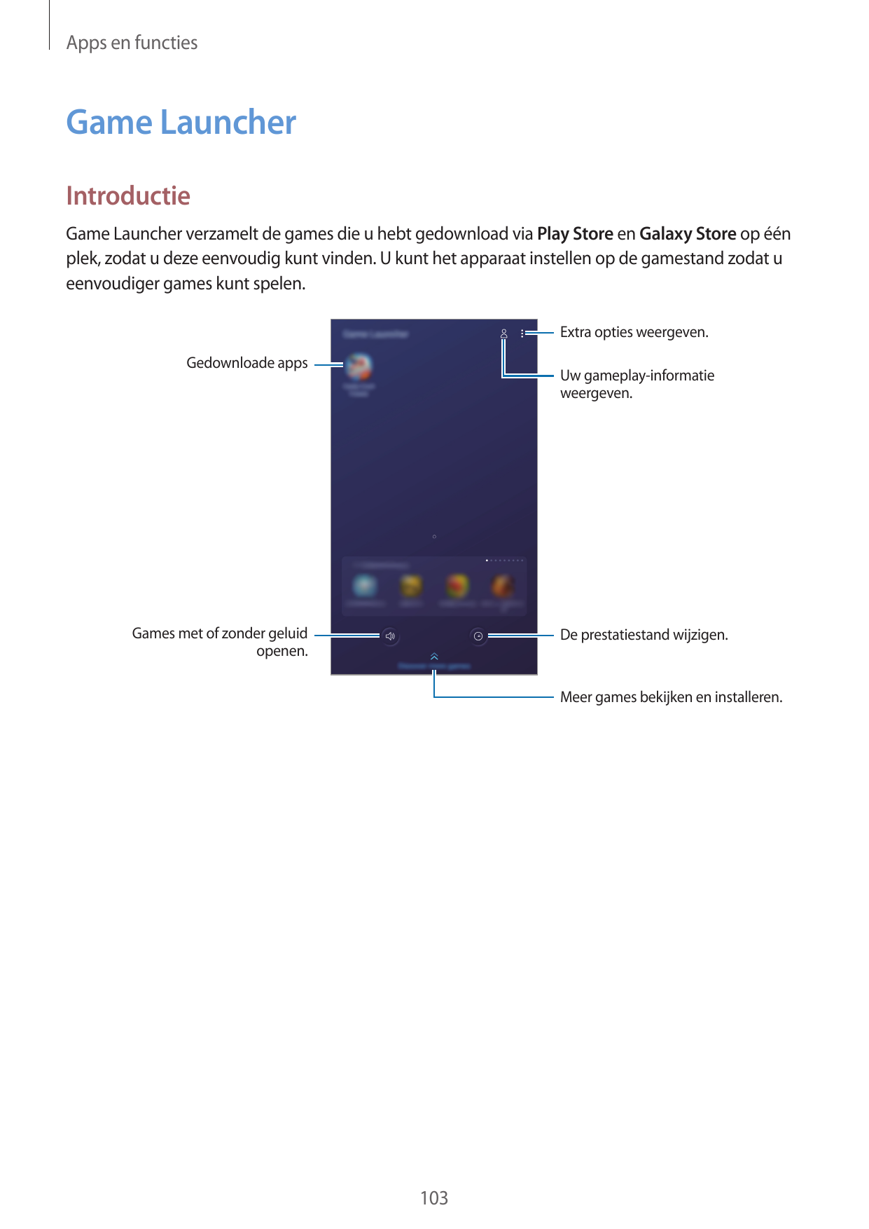 Apps en functiesGame LauncherIntroductieGame Launcher verzamelt de games die u hebt gedownload via Play Store en Galaxy Store op